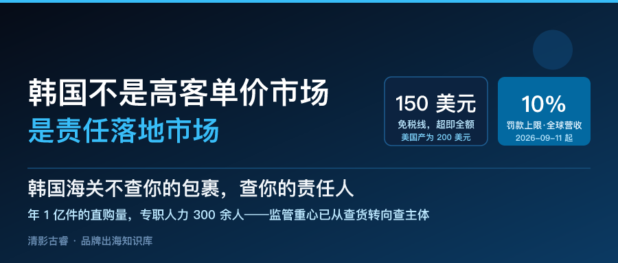 韩国市场出海解析:多卖1美元整单全额征税,罚款上限9月起抬到营收10%